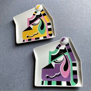 Kato Kogei Fujimora Romanesque Plates Set of Two Japanese Abstract Post Modern
